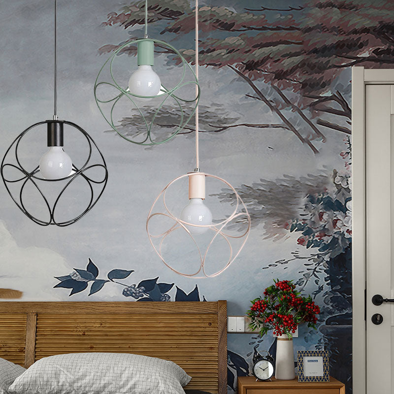 Macaron Globe Wire Frame Suspension Light 1 Light Metal Pendant Light for Child Bedroom Clearhalo 'Ceiling Lights' 'Modern Pendants' 'Modern' 'Pendant Lights' 'Pendants' Lighting' 185830