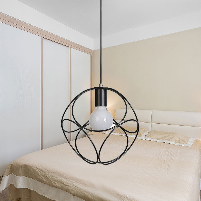 Macaron Globe Wire Frame Suspension Light 1 Light Metal Pendant Light for Child Bedroom Black Clearhalo 'Ceiling Lights' 'Modern Pendants' 'Modern' 'Pendant Lights' 'Pendants' Lighting' 185831