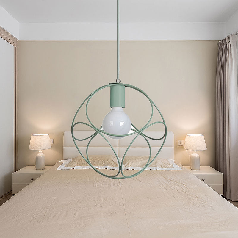 Macaron Globe Wire Frame Suspension Light 1 Light Metal Pendant Light for Child Bedroom Green Clearhalo 'Ceiling Lights' 'Modern Pendants' 'Modern' 'Pendant Lights' 'Pendants' Lighting' 185835