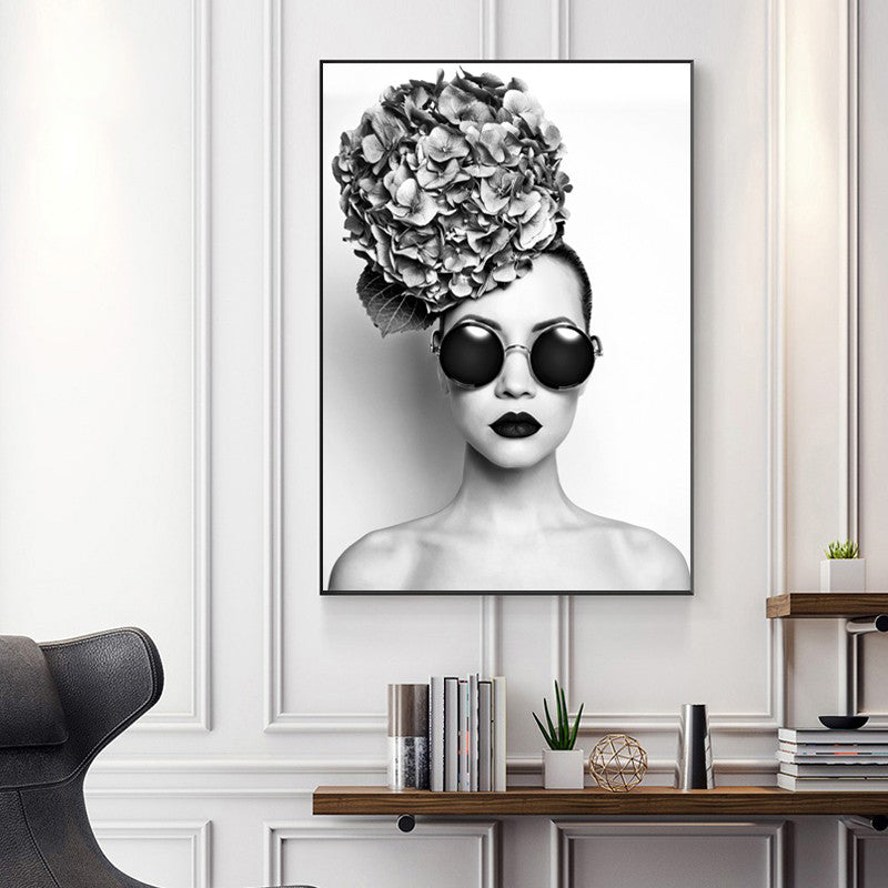 Photo Fashionable Girl Wall Decor Figure Glam Textured Canvas Art Print for Rest Room Grey Clearhalo 'Arts' 'Canvas Art' 1858350