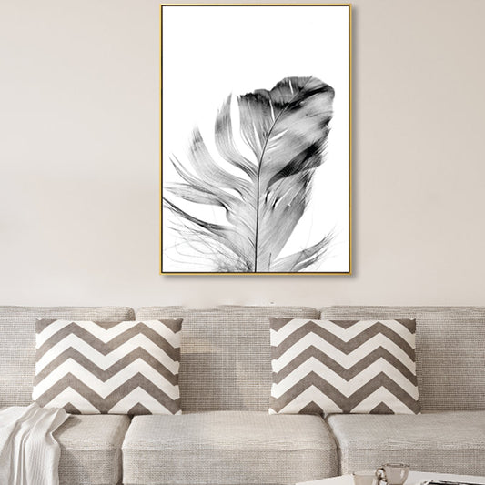Minimalist Photo Feather Canvas Art Grey Still Life Wall Decor for House Interior Clearhalo 'Art Gallery' 'Canvas Art' 'Contemporary Art Gallery' 'Contemporary Art' 'Minimalism' 'Minimalist Art Gallery' 'Scandinavian' Arts' 1858379