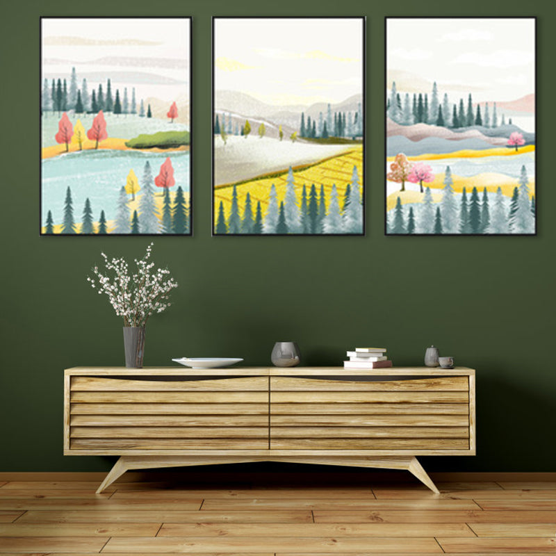 Illustration Trees Wall Art Set Nordic Pretty Scenery Canvas Print in Light Color Clearhalo 'Arts' 'Canvas Art' 1858413