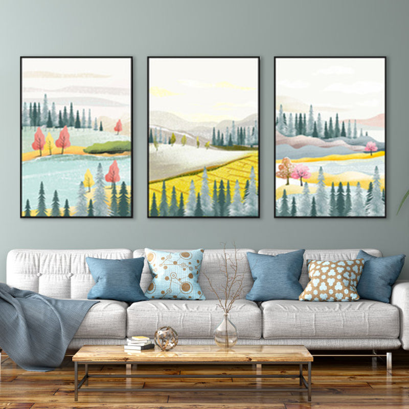 Illustration Trees Wall Art Set Nordic Pretty Scenery Canvas Print in Light Color Clearhalo 'Arts' 'Canvas Art' 1858414