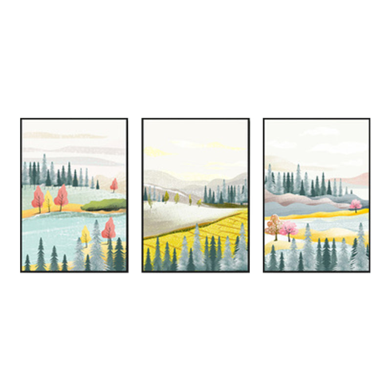 Illustration Trees Wall Art Set Nordic Pretty Scenery Canvas Print in Light Color Clearhalo 'Arts' 'Canvas Art' 1858415