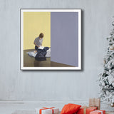 Writing Boy Wrapped Canvas Pop Art Textured Wall Decor in Purple for Living Room Clearhalo 'Arts' 'Canvas Art' 1858473