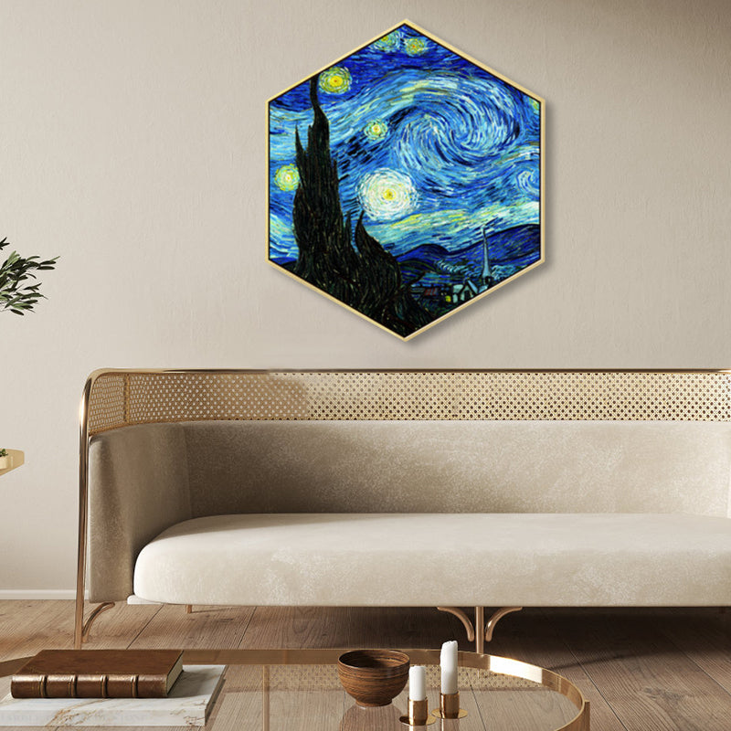 Blue Starry Night Sky Canvas Textured Impressionism Boys Bedroom Wall Decor, Multiple Sizes Blue Clearhalo 'Arts' 'Canvas Art' 1858513