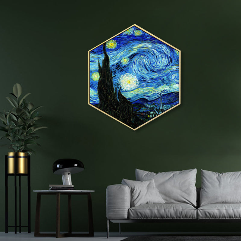 Blue Starry Night Sky Canvas Textured Impressionism Boys Bedroom Wall Decor, Multiple Sizes Clearhalo 'Arts' 'Canvas Art' 1858514