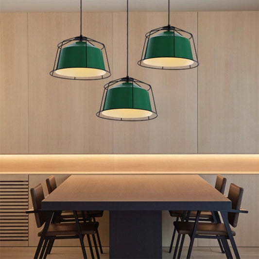 Barn Shaped Kitchen Pendant Light with Cage Metal Single Light Traditional Hanging Lamp in Forest Green Green Clearhalo 'Ceiling Lights' 'Modern Pendants' 'Modern' 'Pendant Lights' 'Pendants' Lighting' 185858