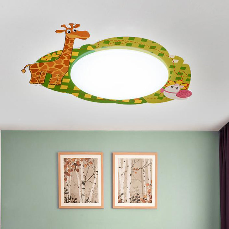 Lovely Green Ceiling Fixture Giraffe & Snail Acrylic Flush Mount Light for Study Room Green Clearhalo 'Ceiling Lights' 'Close To Ceiling Lights' 'Close to ceiling' 'Flush mount' Lighting' 185863