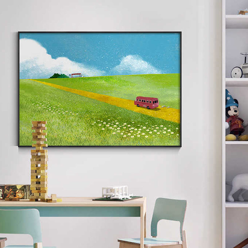 Green Spring Meadow Canvas Art Textured Modern Study Room Painting, Multiple Sizes Green Clearhalo 'Arts' 'Canvas Art' 1858721