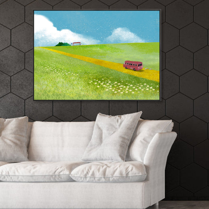 Green Spring Meadow Canvas Art Textured Modern Study Room Painting, Multiple Sizes Clearhalo 'Arts' 'Canvas Art' 1858723