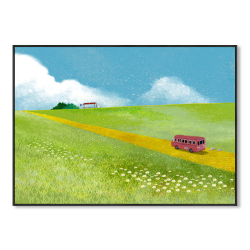 Green Spring Meadow Canvas Art Textured Modern Study Room Painting, Multiple Sizes Clearhalo 'Arts' 'Canvas Art' 1858724