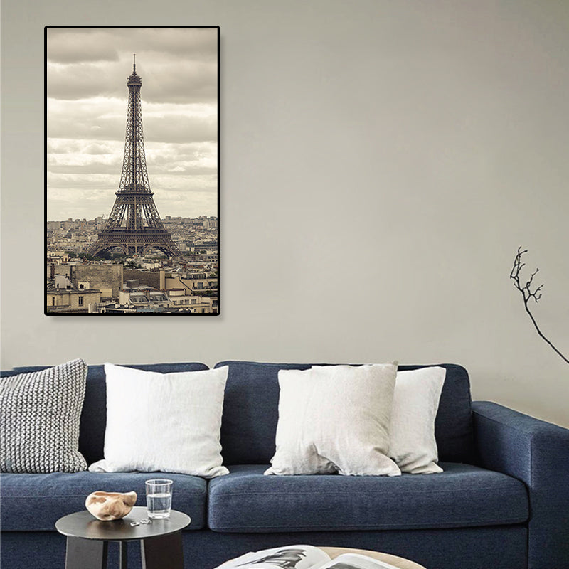 Eiffel Tower Scene Canvas Print Global Inspired Style Textured Wall Art Decor in Brown Clearhalo 'Arts' 'Canvas Art' 1858730