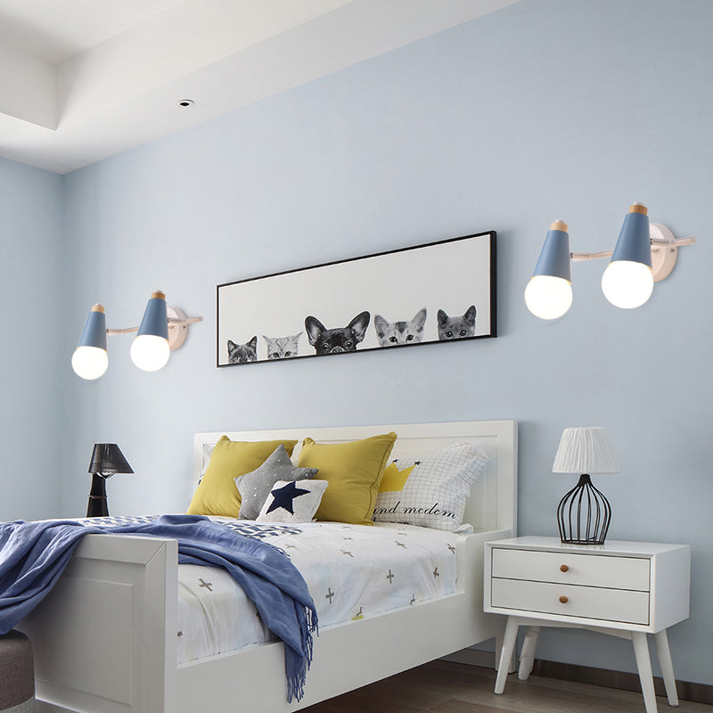 Metal Sweet Cone Wall Light Dining Room Stair 2 Heads Nordic Stylish Sconce Light Blue Clearhalo 'Wall Lamps & Sconces' 'Wall Lights' Lighting' 185881