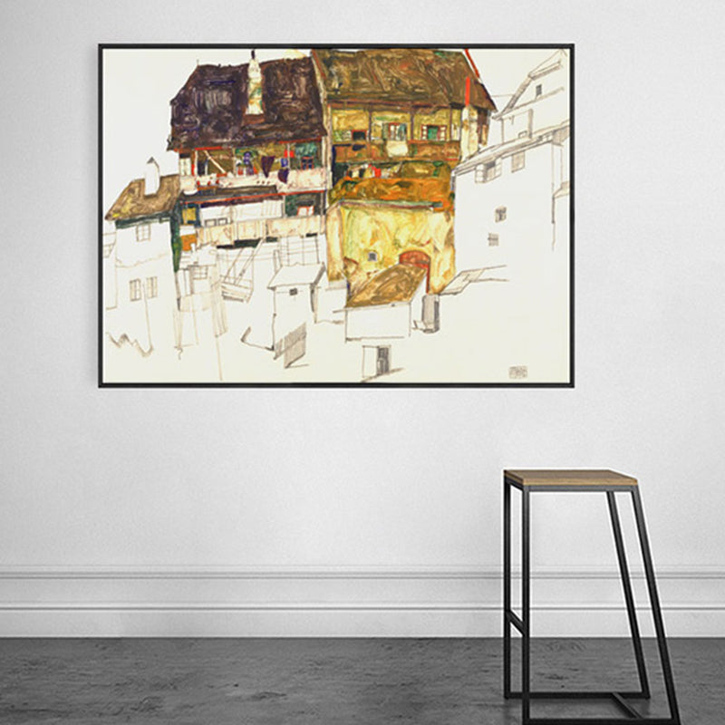 Imposing Architecture Canvas Art Stairway Paintings Landscape Wall Decor in Yellow Yellow Clearhalo 'Arts' 'Canvas Art' 1858927