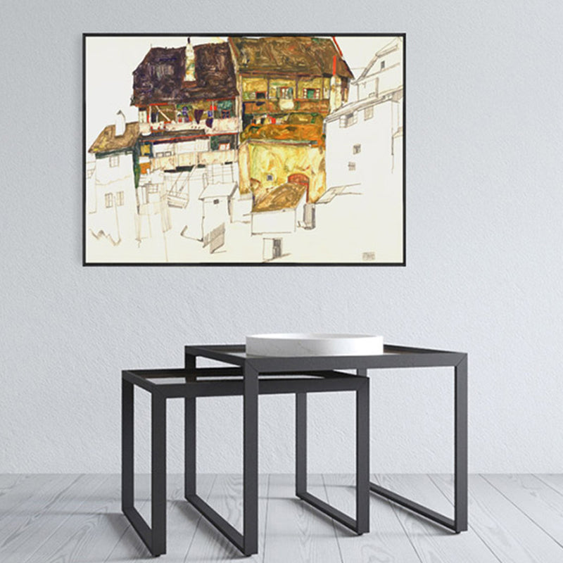 Imposing Architecture Canvas Art Stairway Paintings Landscape Wall Decor in Yellow Clearhalo 'Arts' 'Canvas Art' 1858928