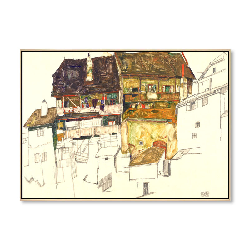 Imposing Architecture Canvas Art Stairway Paintings Landscape Wall Decor in Yellow Clearhalo 'Arts' 'Canvas Art' 1858930