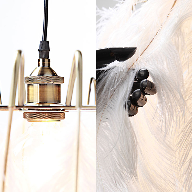 Romantic Drum Pendant Light 1 Light Feather & Metal Suspension Light in White for Adult Bedroom Clearhalo 'Ceiling Lights' 'Modern Pendants' 'Modern' 'Pendant Lights' 'Pendants' Lighting' 185897