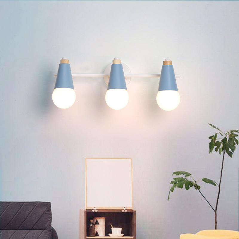 3-Bulb Sweet Cone Wall Sconce Nordic Stylish Metal Wall Light for Study Room Hallway Blue Clearhalo 'Wall Lamps & Sconces' 'Wall Lights' Lighting' 185898