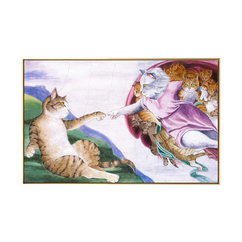 Cat Wall Art Funky Spoof the Creation of Adam Painting in Brown for Sitting Room Clearhalo 'Arts' 'Canvas Art' 1859015