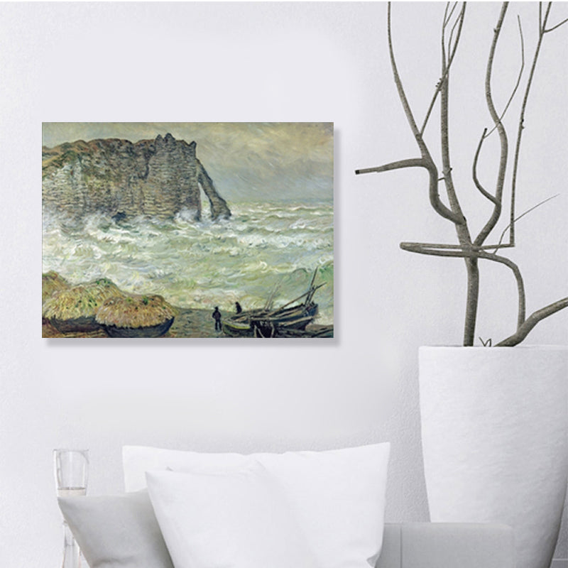 Impressionism Mountain-Side Ocean View Wall Decor Bedroom Canvas Art in Light Color Clearhalo 'Arts' 'Canvas Art' 1859028