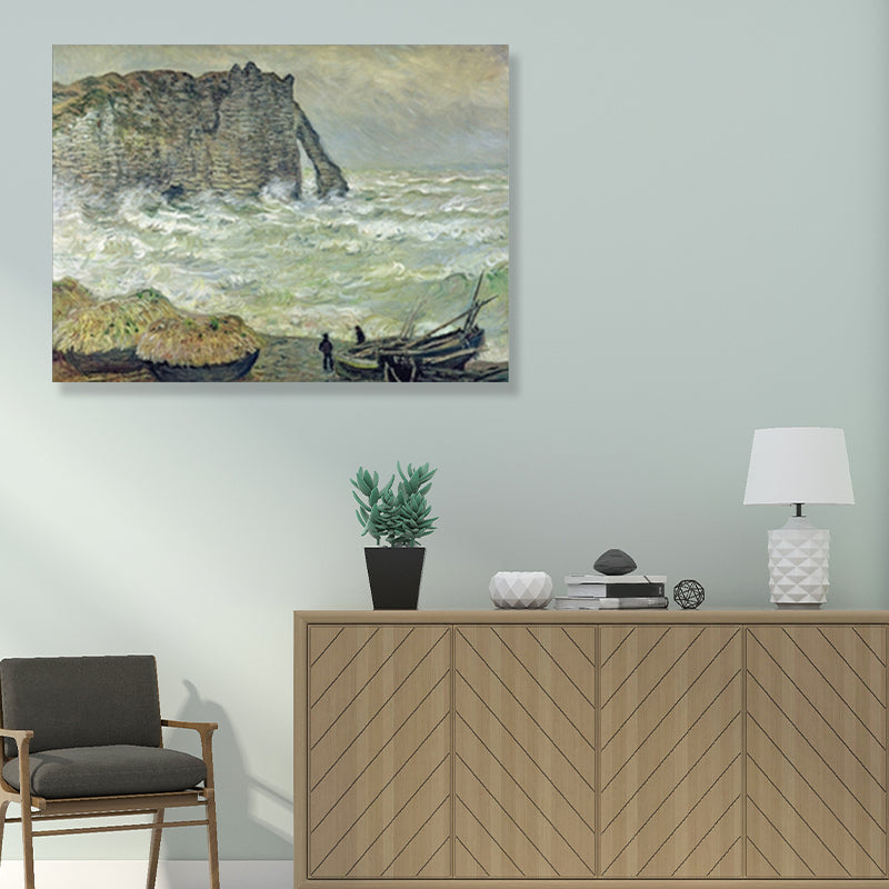 Impressionism Mountain-Side Ocean View Wall Decor Bedroom Canvas Art in Light Color Clearhalo 'Arts' 'Canvas Art' 1859029