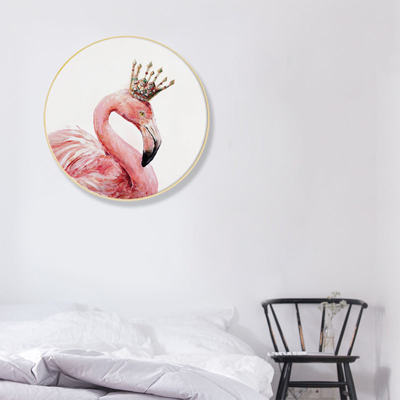 Flamingo with Crown Wall Art Print Nordic Style Animal Canvas in Pink for Bedroom Pink Clearhalo 'Arts' 'Canvas Art' 1859063