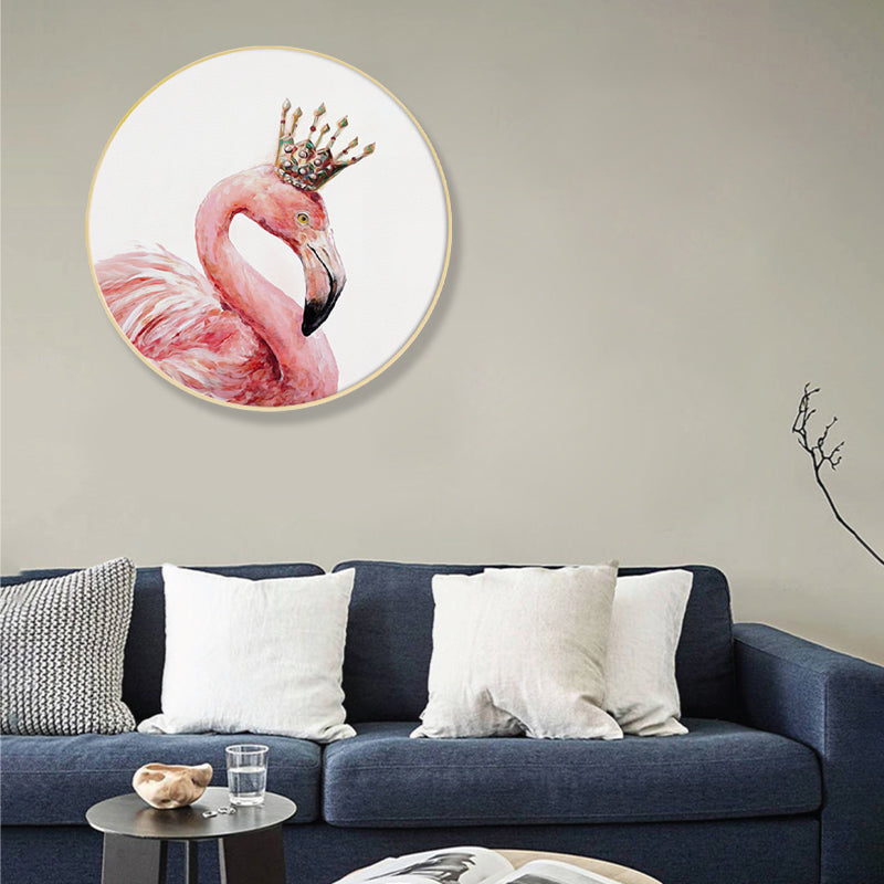 Flamingo with Crown Wall Art Print Nordic Style Animal Canvas in Pink for Bedroom Clearhalo 'Arts' 'Canvas Art' 1859064