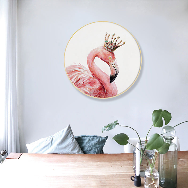 Flamingo with Crown Wall Art Print Nordic Style Animal Canvas in Pink for Bedroom Clearhalo 'Arts' 'Canvas Art' 1859065