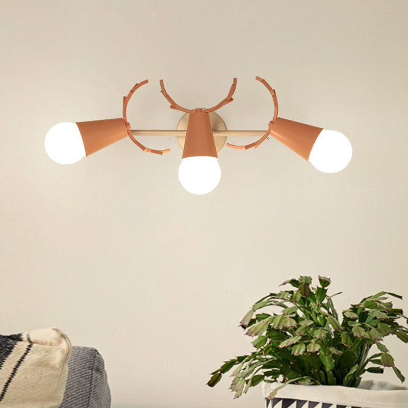 Deer Horn Shaped Wall Light 3 Heads Nordic Style Animal Metal Wall Lamp for Bedroom Clearhalo 'Wall Lamps & Sconces' 'Wall Lights' Lighting' 185918