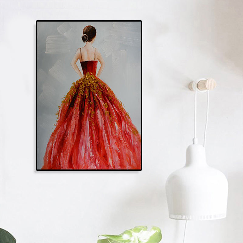 Dance Girl in Dress Canvas Print Soft Color Glam Style Painting for Living Room Clearhalo 'Arts' 'Canvas Art' 1859214