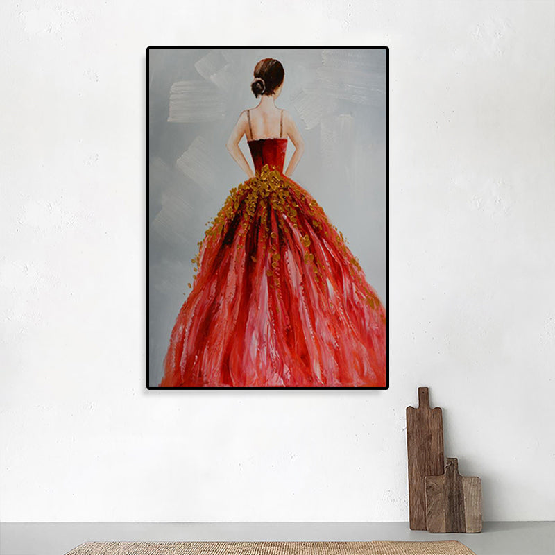 Dance Girl in Dress Canvas Print Soft Color Glam Style Painting for Living Room Clearhalo 'Arts' 'Canvas Art' 1859215