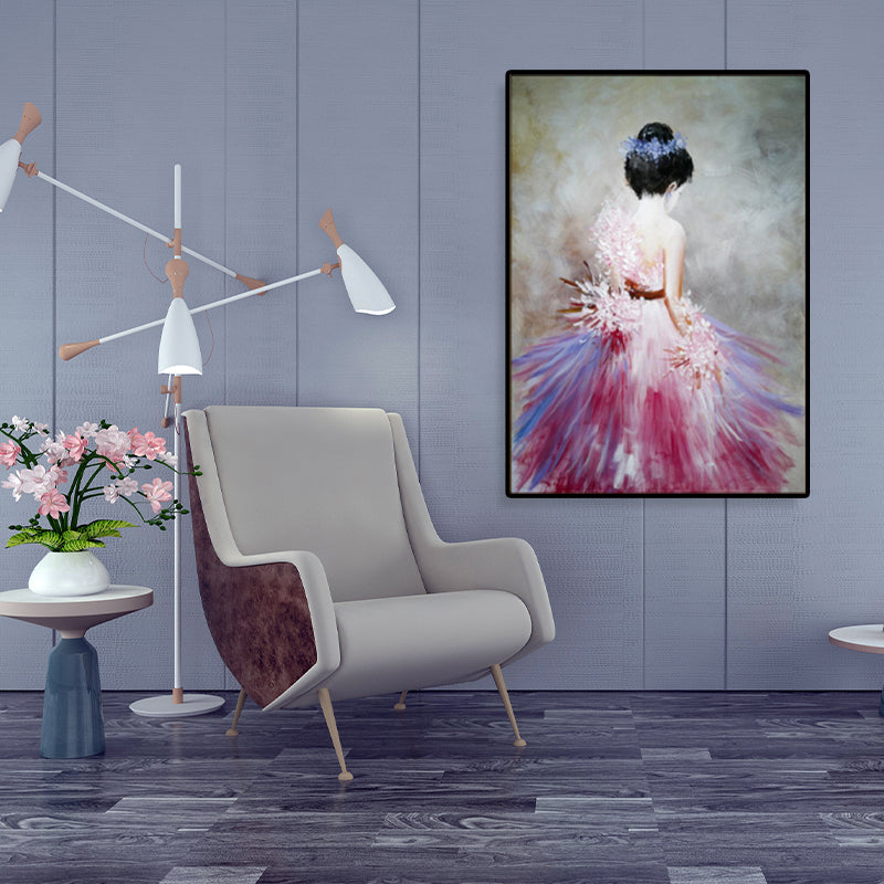 Dance Girl in Dress Canvas Print Soft Color Glam Style Painting for Living Room Rose Red Clearhalo 'Arts' 'Canvas Art' 1859221