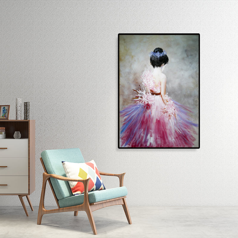 Dance Girl in Dress Canvas Print Soft Color Glam Style Painting for Living Room Clearhalo 'Arts' 'Canvas Art' 1859222