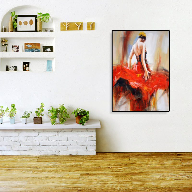 Dance Girl in Dress Canvas Print Soft Color Glam Style Painting for Living Room Red Clearhalo 'Arts' 'Canvas Art' 1859225