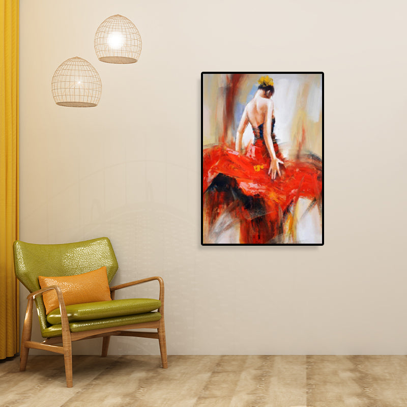 Dance Girl in Dress Canvas Print Soft Color Glam Style Painting for Living Room Clearhalo 'Arts' 'Canvas Art' 1859226