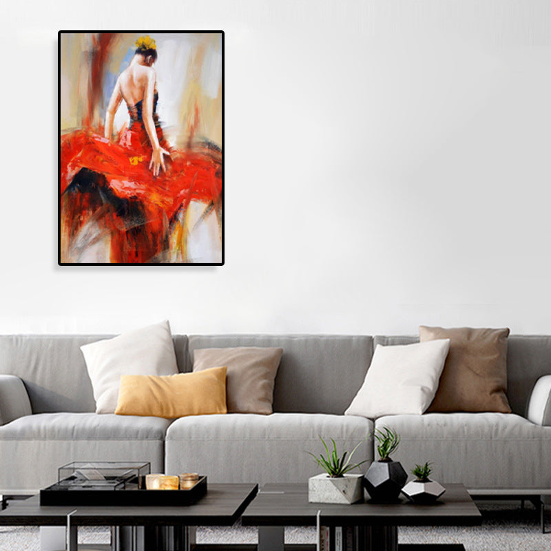 Dance Girl in Dress Canvas Print Soft Color Glam Style Painting for Living Room Clearhalo 'Arts' 'Canvas Art' 1859227