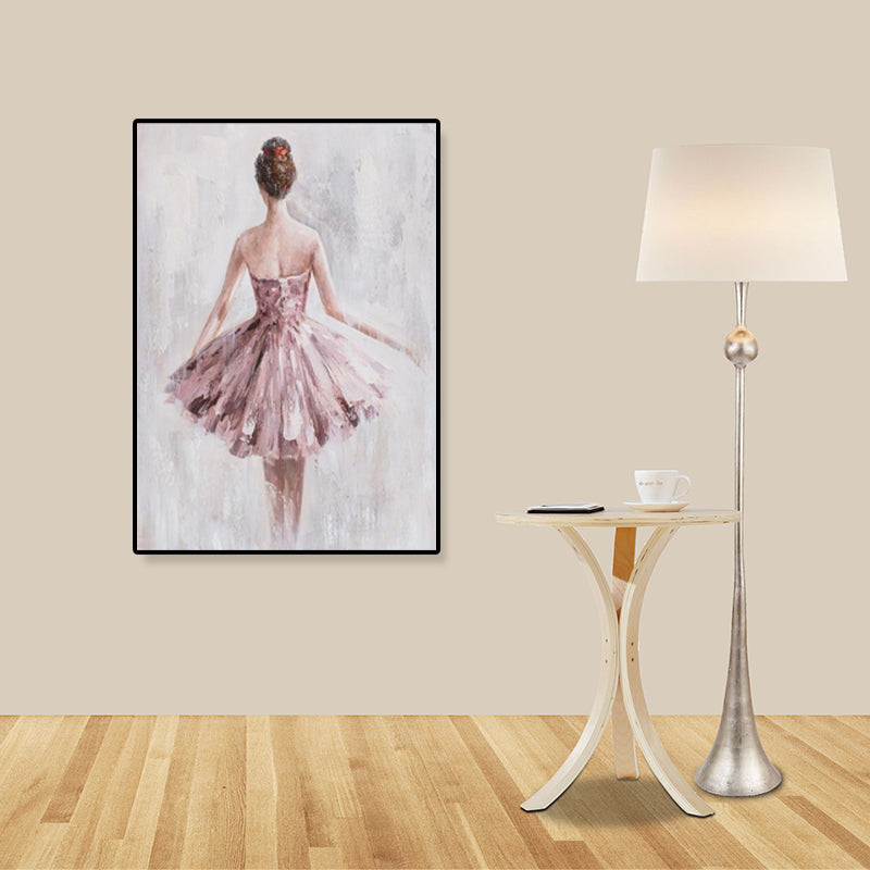 Dance Girl in Dress Canvas Print Soft Color Glam Style Painting for Living Room Nude Pink Clearhalo 'Arts' 'Canvas Art' 1859233