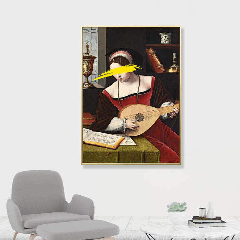 Woman in Red Wall Art Musical Funky Textured Painting for Sitting Room, Multiple Sizes Red Clearhalo 'Arts' 'Canvas Art' 1859243