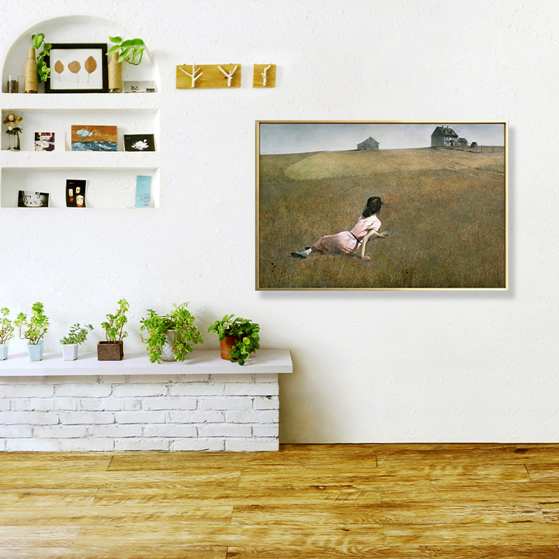 Painting Print Figure Canvas Art Funky Pretty Girl Lying on Meadow Wall Decor in Green for Room Green Clearhalo 'Arts' 'Canvas Art' 1859250