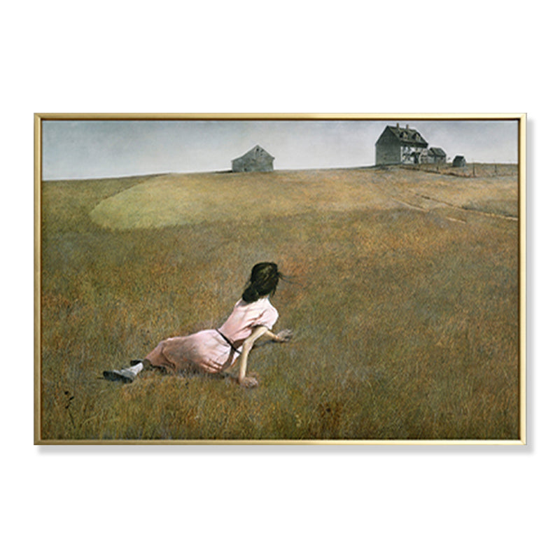 Painting Print Figure Canvas Art Funky Pretty Girl Lying on Meadow Wall Decor in Green for Room Clearhalo 'Arts' 'Canvas Art' 1859253