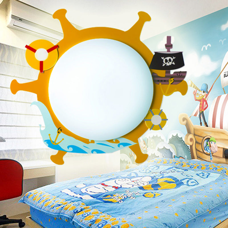 Rudder Child Bedroom Flush Ceiling Light with Ship Acrylic Nautical Style Ceiling Fixture in Yellow Yellow Clearhalo 'Ceiling Lights' 'Close To Ceiling Lights' 'Close to ceiling' 'Flush mount' Lighting' 185926