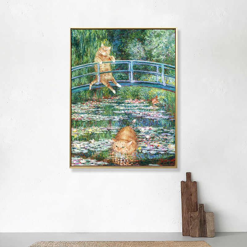 Spoof Painting Orange Cat Canvas Print Funky Textured Wall Art for Child Bedroom Green Clearhalo 'Arts' 'Canvas Art' 1859264