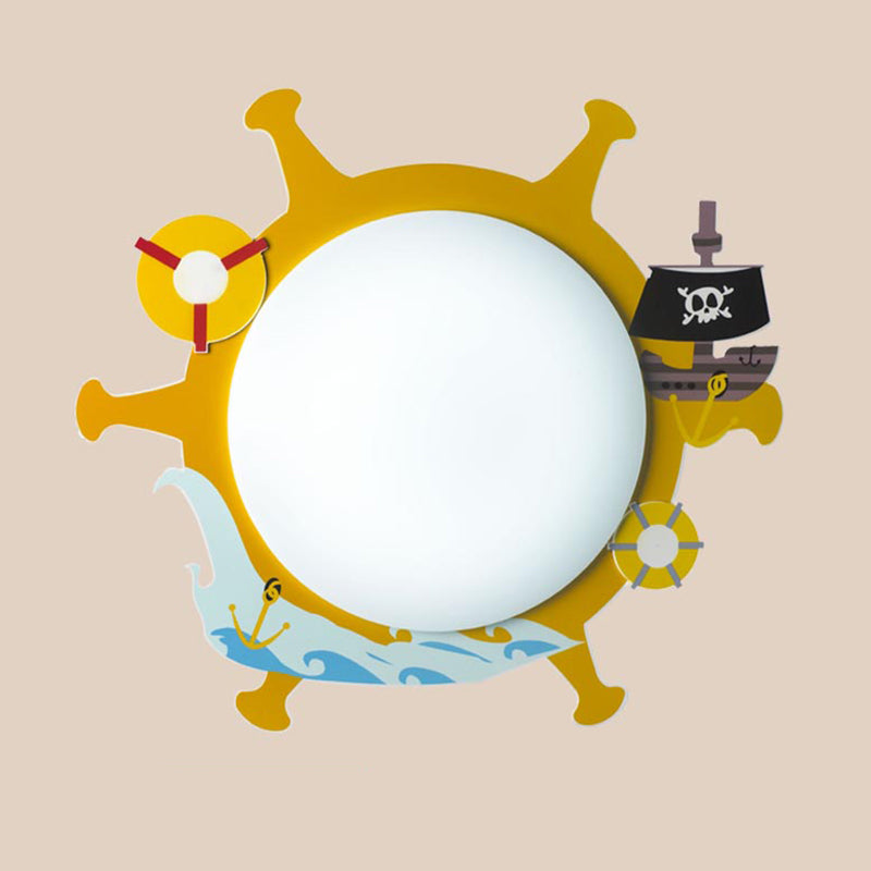 Rudder Child Bedroom Flush Ceiling Light with Ship Acrylic Nautical Style Ceiling Fixture in Yellow Clearhalo 'Ceiling Lights' 'Close To Ceiling Lights' 'Close to ceiling' 'Flush mount' Lighting' 185927