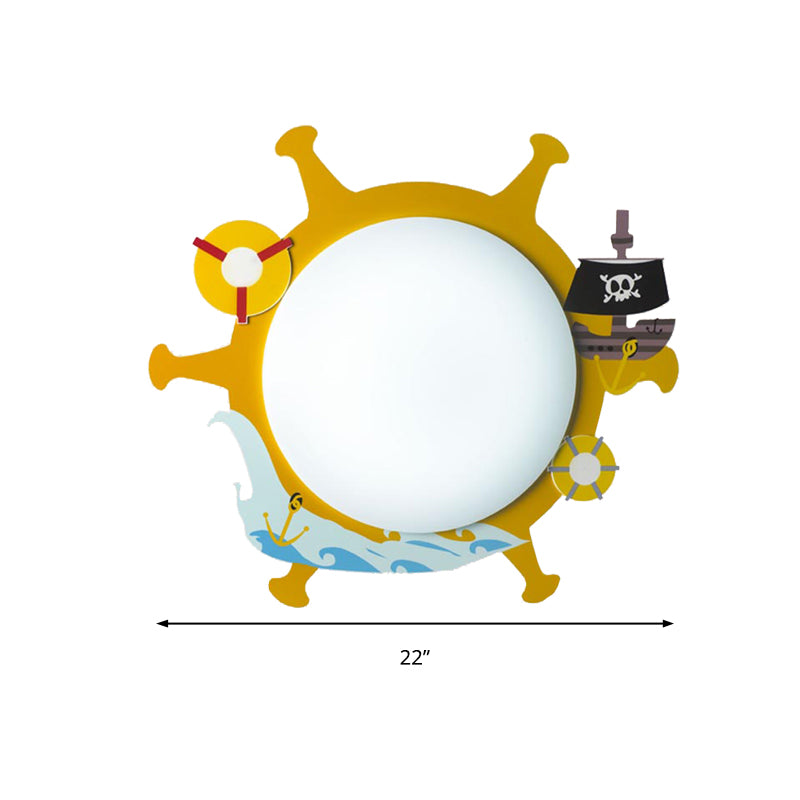 Rudder Child Bedroom Flush Ceiling Light with Ship Acrylic Nautical Style Ceiling Fixture in Yellow Clearhalo 'Ceiling Lights' 'Close To Ceiling Lights' 'Close to ceiling' 'Flush mount' Lighting' 185929