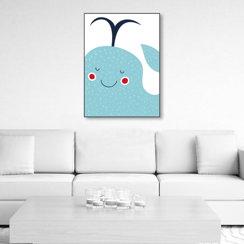Cartoon Animal Wall Decor Pastel Color Children's Art Wrapped Canvas for Dining Room Blue Clearhalo 'Art Gallery' 'Canvas Art' 'Kids' Arts' 1859385
