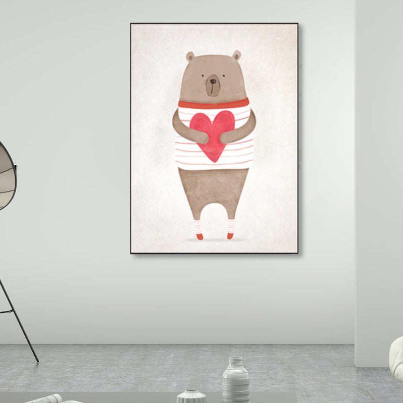 Cartoon Animal Wall Decor Pastel Color Children's Art Wrapped Canvas for Dining Room Brown Clearhalo 'Art Gallery' 'Canvas Art' 'Kids' Arts' 1859389