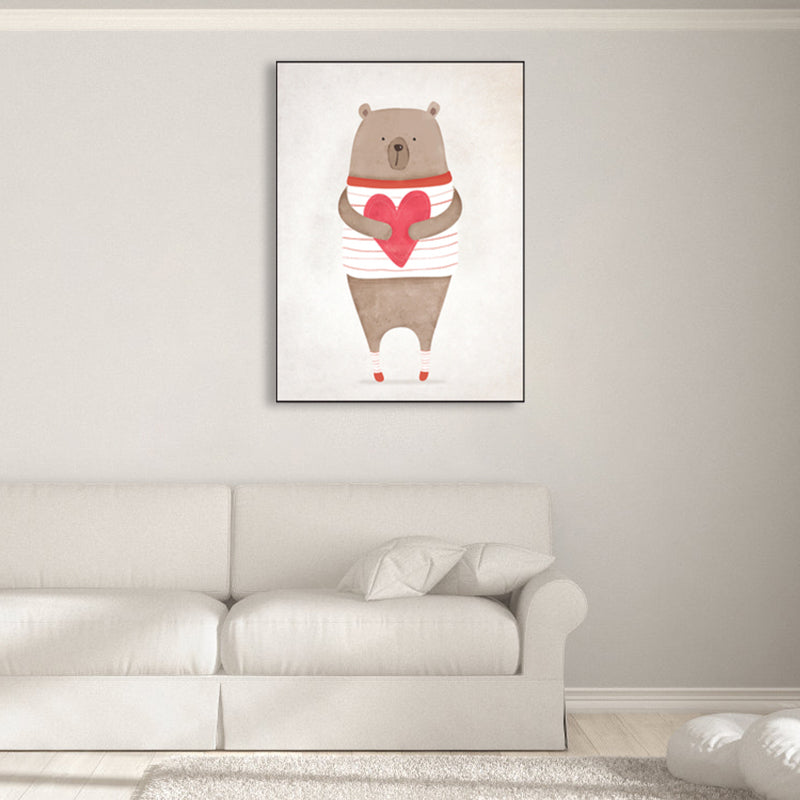 Cartoon Animal Wall Decor Pastel Color Children's Art Wrapped Canvas for Dining Room Clearhalo 'Art Gallery' 'Canvas Art' 'Kids' Arts' 1859391