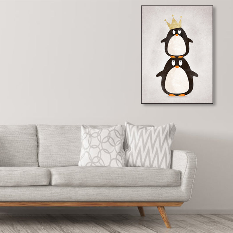 Cartoon Animal Wall Decor Pastel Color Children's Art Wrapped Canvas for Dining Room Black Clearhalo 'Art Gallery' 'Canvas Art' 'Kids' Arts' 1859393
