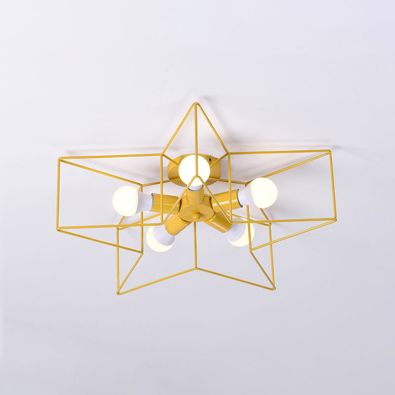 Kid Bedroom Star Cage Ceiling Mount Light Metal 5-Light Industrial Ceiling Lamp Clearhalo 'Ceiling Lights' 'Close To Ceiling Lights' 'Close to ceiling' 'Flush mount' Lighting' 185953